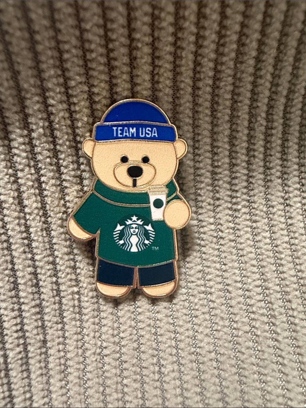 Limited edition starbucks Bear Enamel Pin - Green, Blue & Cream